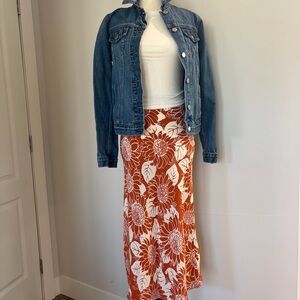 Madewell Silk Midi Slip Skirt in Sunflower Print